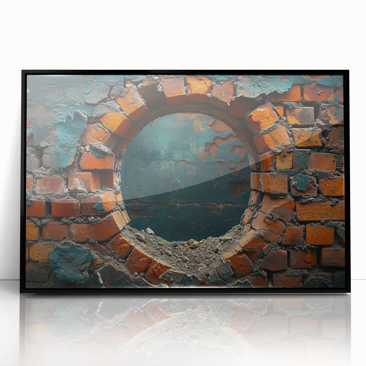 Large abstract wall art in muted gray and blue tones, framed acrylic print, suited for modern living room decor.