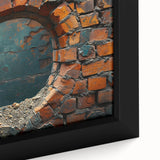 Close-up of black textured art on a framed canvas featuring colorful abstract patterns, suitable for living room decor.