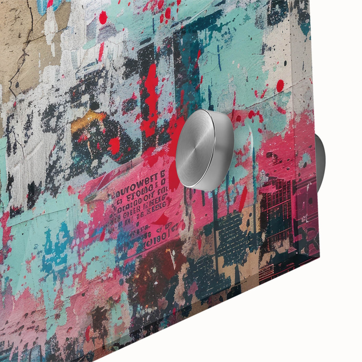Large abstract wall art in vibrant orange and red tones on acrylic glass, suitable for dining room ambiance.
