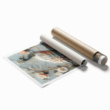 Rolled canvas print showcasing vibrant African tribal wall art with intricate patterns and rich colors, securely packaged in a protective cardboard tube for shipping.