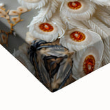 Close-up of a textured stretched canvas showcasing vibrant African wall art, highlighting intricate patterns and bold colors, ideal for home decor enhancement.