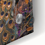 Close-up of a vibrant, textured acrylic glass piece showcasing a colorful abstract design with intricate details, reflecting light beautifully. Ideal for modern decor.