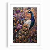 White picture frame with a mat, showcasing a vibrant landscape artwork, positioned on a wooden table. Ideal for home decor, emphasizing elegance and style.