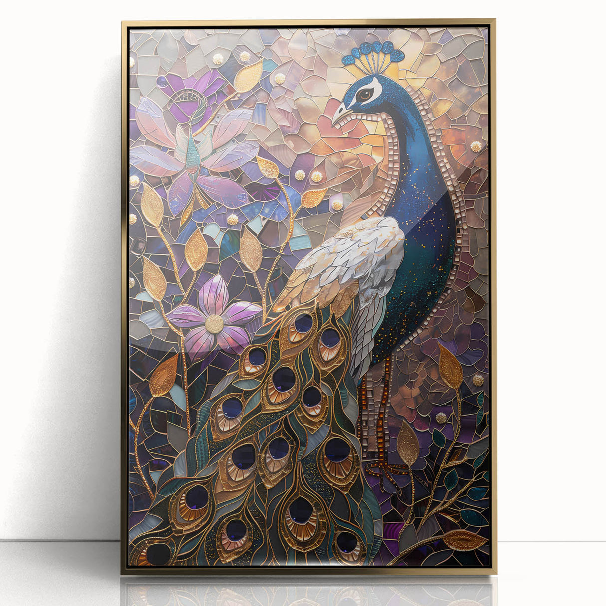Framed acrylic artwork showcasing a stunning gold abstract design, prominently displayed from the front, ideal for modern decor and art enthusiasts.