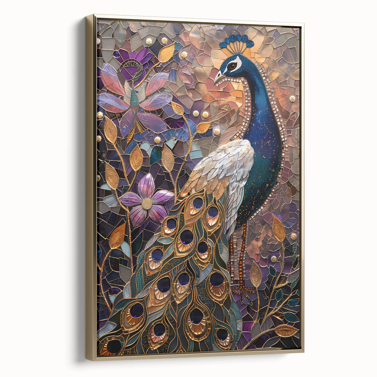 Framed canvas art piece showcasing an elegant gold design, viewed from the side, perfect for adding sophistication to home decor and enhancing interior aesthetics.