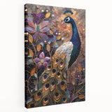 Stretched canvas artwork displaying a vibrant sunset landscape with rich orange and purple hues, framed elegantly for wall display, ideal for home decor.