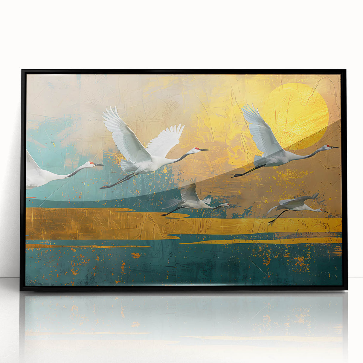 Framed acrylic art piece showcasing a modern black design, displayed from the front view to highlight its sleek finish and elegant frame, perfect for contemporary decor.