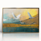 Framed acrylic artwork showcasing an elegant gold abstract design, set against a sleek black background, perfect for modern home decor or office spaces.