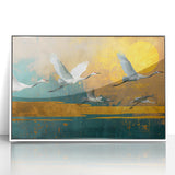 Framed acrylic artwork showcasing a modern abstract design in vibrant colors, featuring a sleek white border, perfect for contemporary home decor.