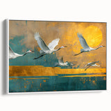 Framed canvas artwork showcasing a vibrant abstract design with bold colors, displayed from a side view against a neutral backdrop, highlighting its sleek profile.