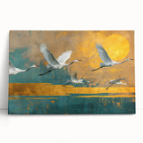 Stretched canvas artwork depicting a vibrant abstract landscape design, leaning against a textured wall, showcasing rich colors and dynamic brush strokes. Perfect for modern home decor.