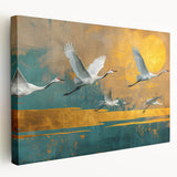 Stretched canvas artwork showcasing a vibrant abstract design in bold colors, perfect for modern home decor, viewed from the side to highlight its depth and texture.