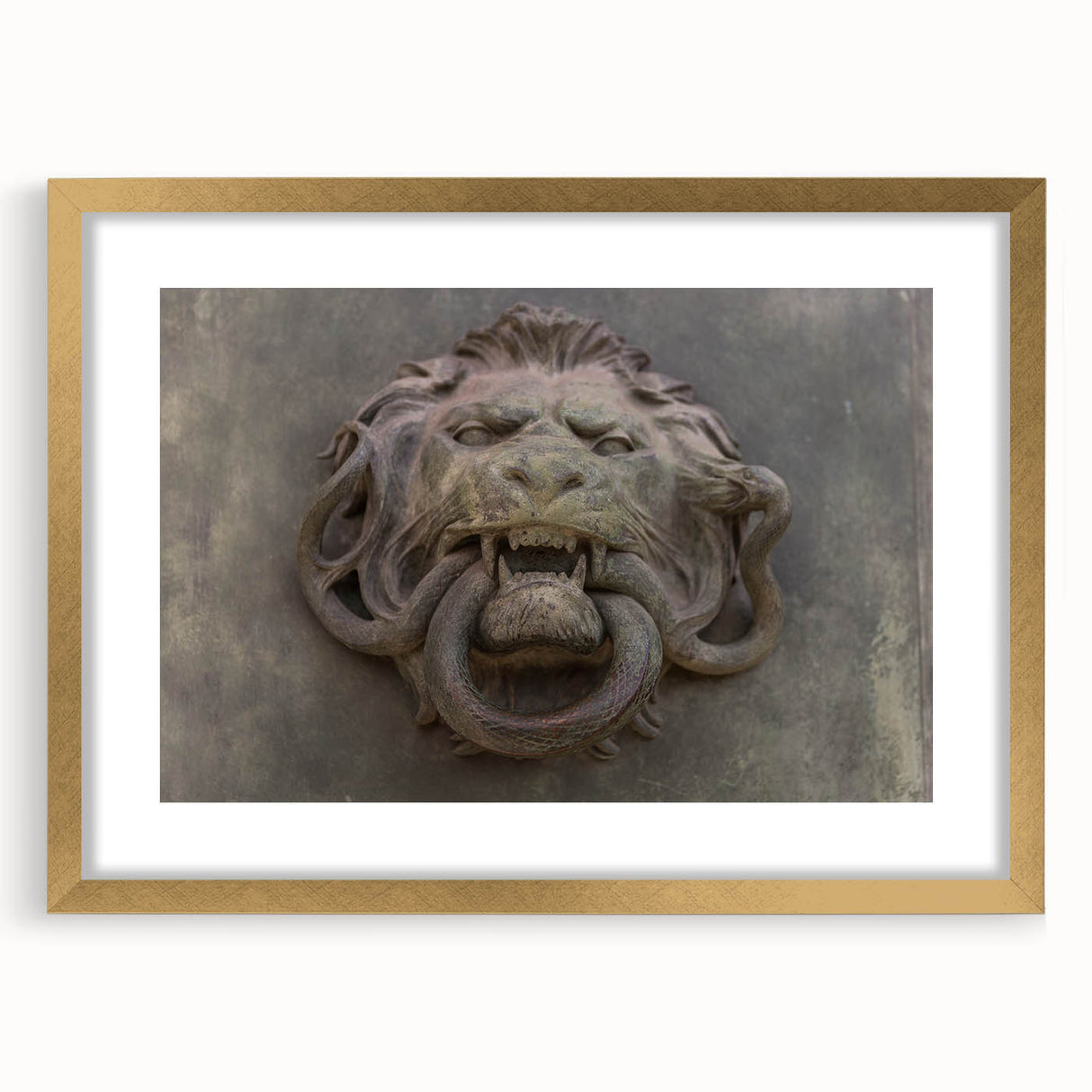 Extra large abstract art print with textured swirls in earth tones, framed in gold, suitable for living room decor.