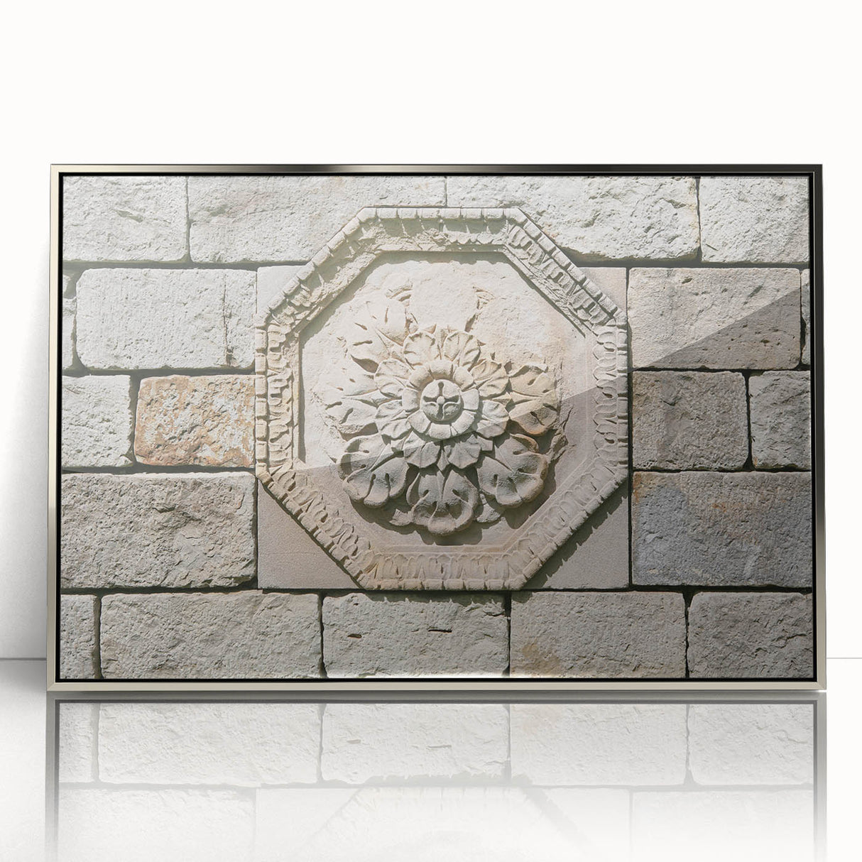 Mid-century modernist art in muted earth tones on a framed acrylic, ideal for nursery wall decor.
