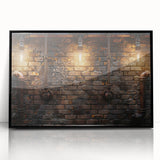 Large abstract wall art in mid-century modernist style, featuring swirling blue and gray tones on a framed acrylic print.