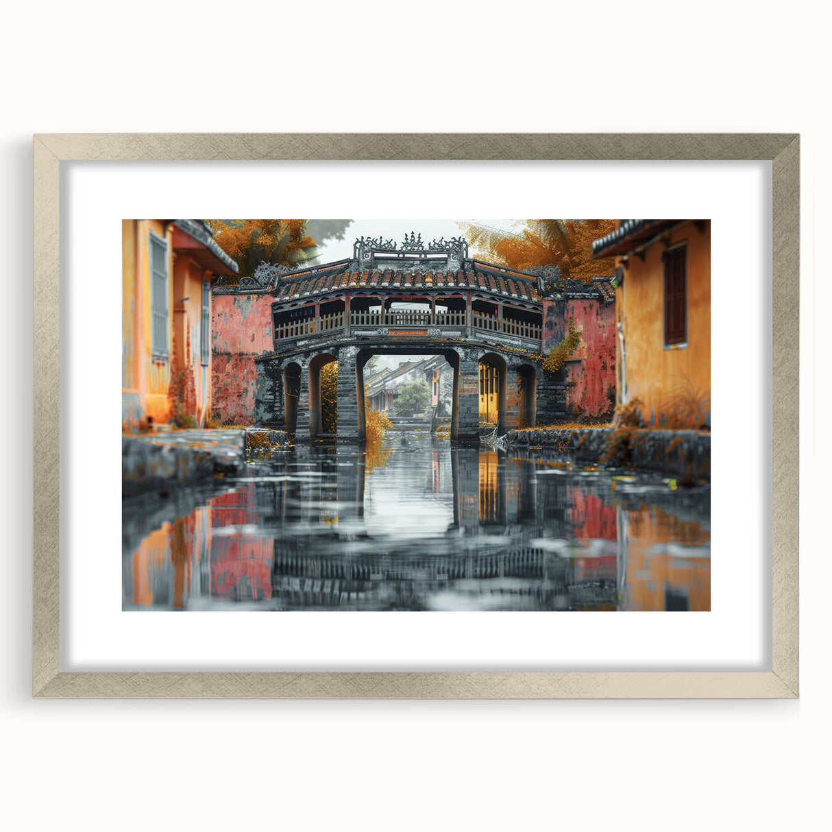 Textured art print featuring abstract patterns in muted gray and white tones, displayed in a silver frame.
