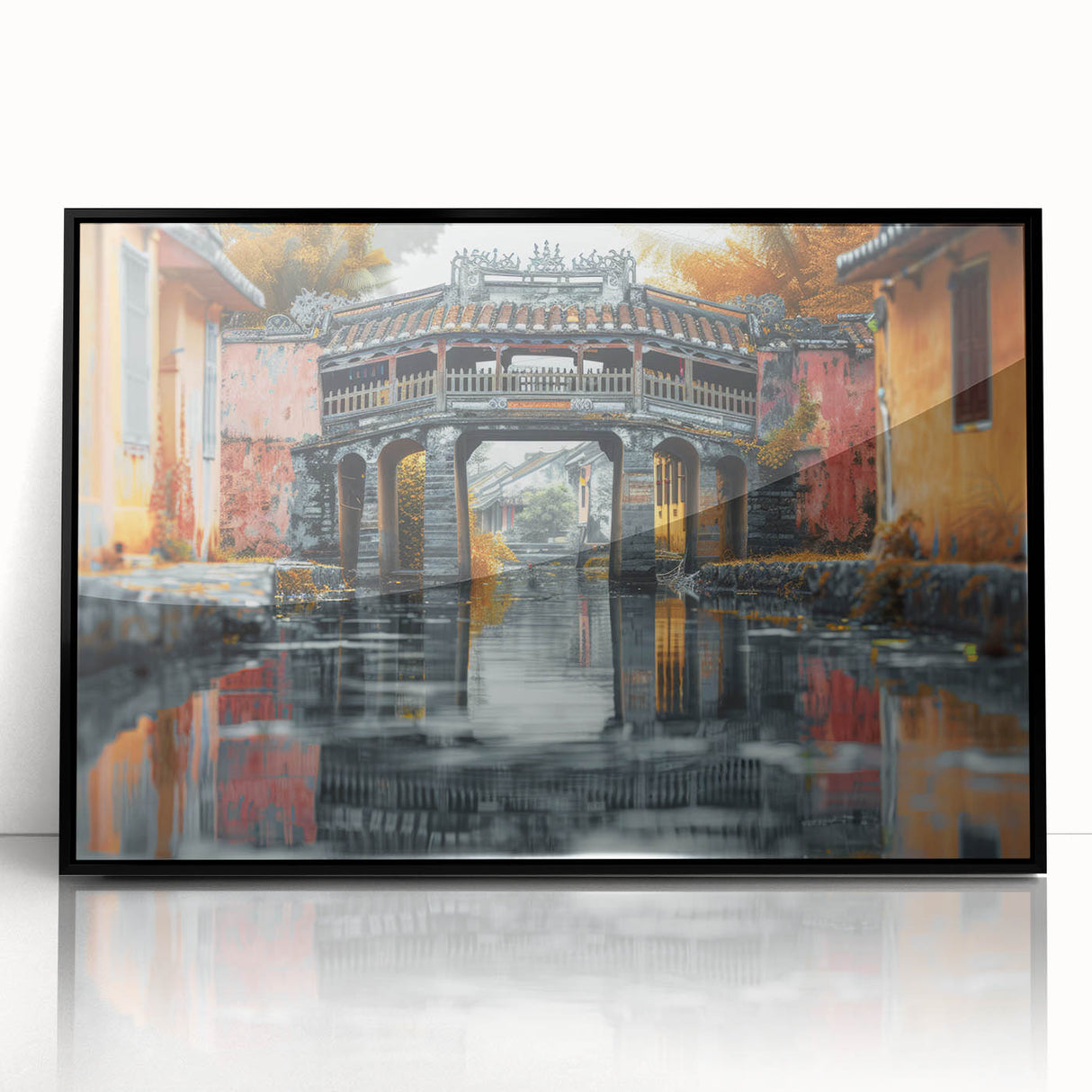 Large abstract wall art on acrylic, featuring swirling blue and gray tones, framed, ideal for modern living room decor.