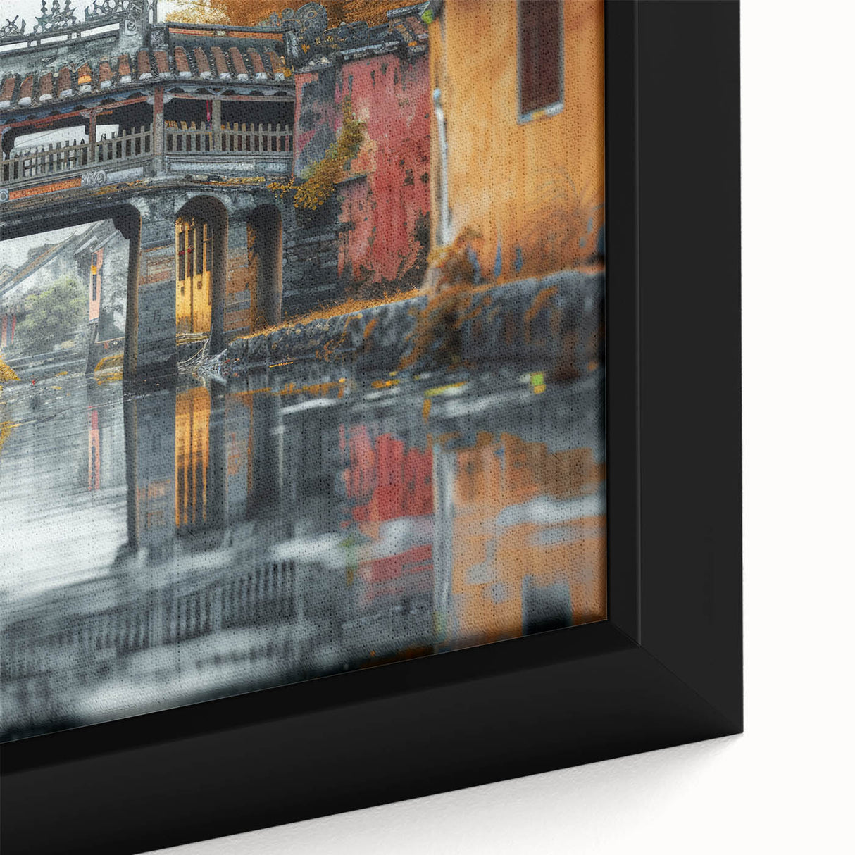 Extra large black wall art on framed canvas featuring a textured, colorful abstract design, ideal for living room decor.