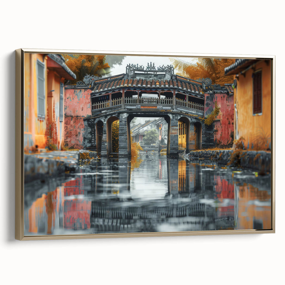 Framed canvas featuring a vintage black and white landscape painting, ideal for bedroom wall art.