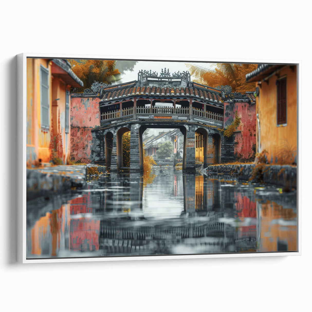 Framed vintage poster art featuring vibrant, colorful abstract design on a large canvas, ideal for living room decor.
