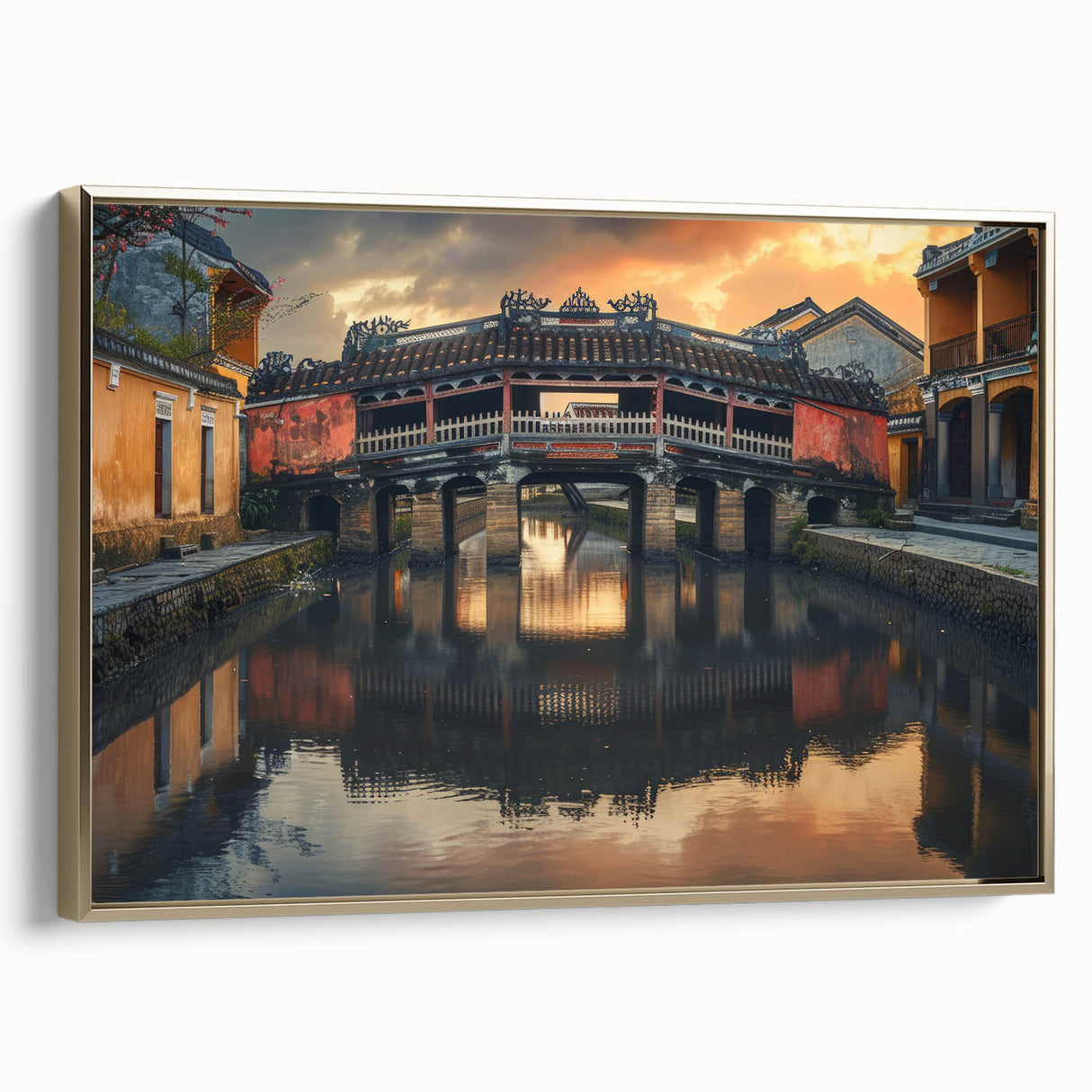 Framed canvas depicting a serene landscape scene in muted earth tones, ideal for bedroom wall art.