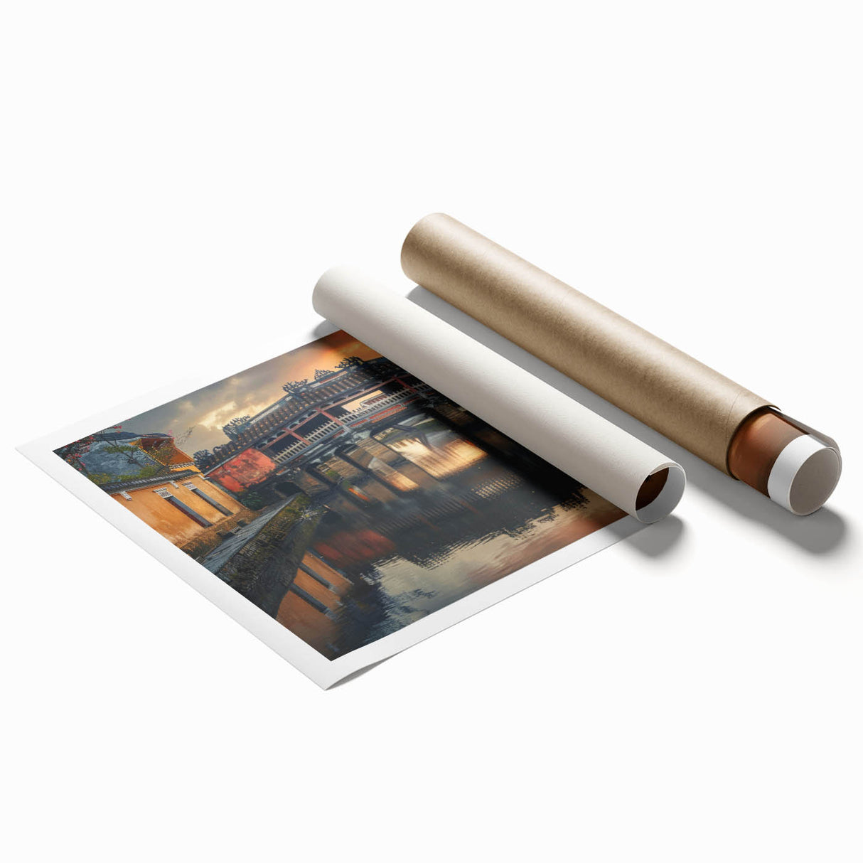 Extra large rolled canvas featuring a detailed floral art design in soft pastel colors.