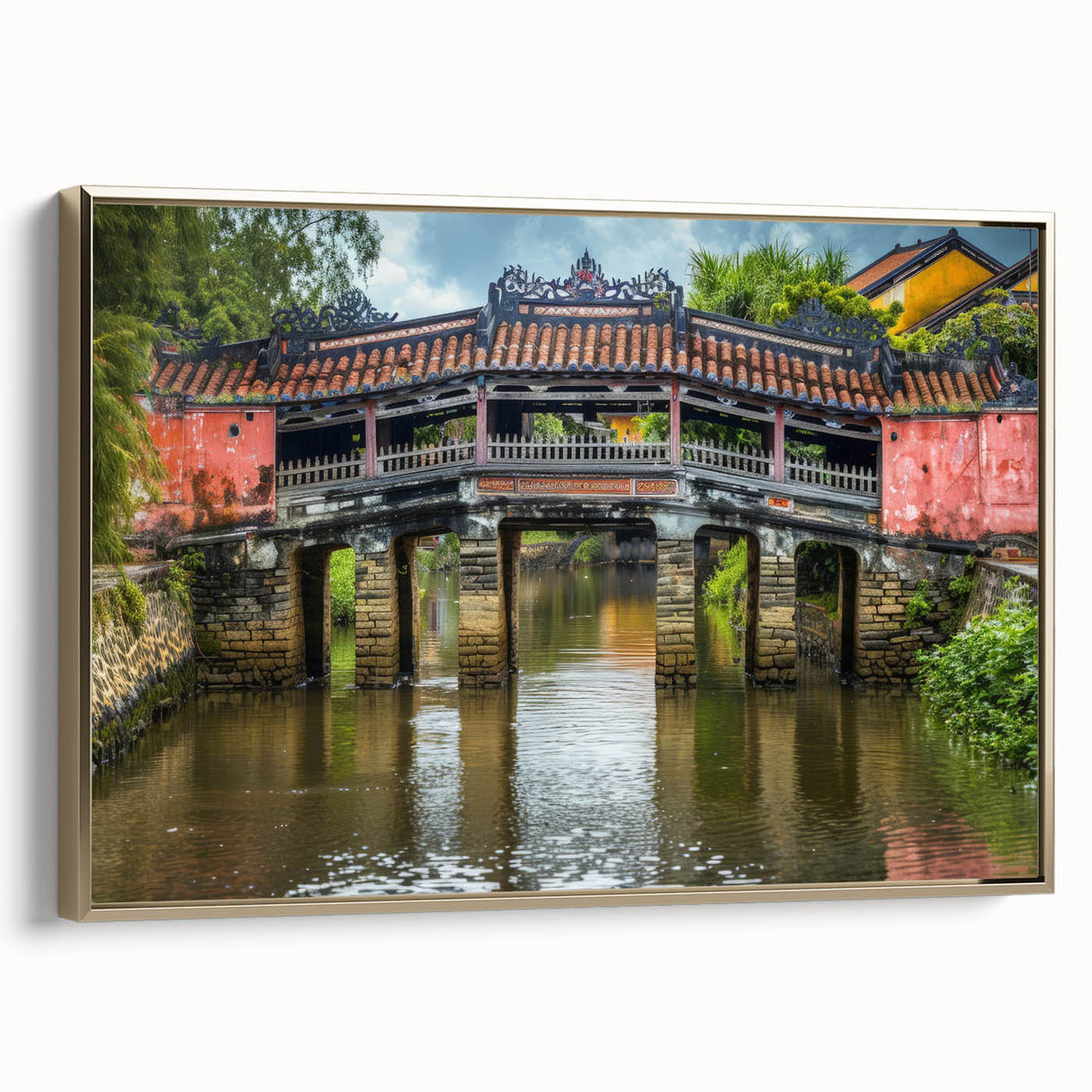 Framed canvas featuring a vintage landscape painting in muted earth tones, ideal for bedroom wall art.