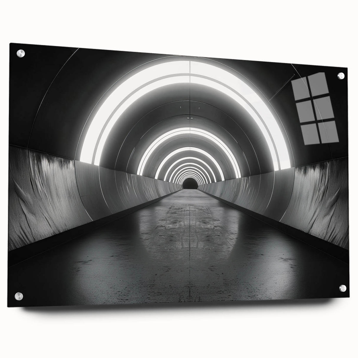 Large abstract wall art in blues and greens on acrylic glass, ideal for modern bedroom or dining room decor.