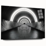 Large abstract wall art in blue and white tones on acrylic glass, ideal for bedroom or dining room decor.