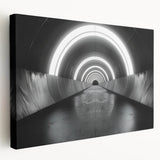 Large abstract painting on stretched canvas with vibrant orange and blue tones, suitable as kitchen wall art.