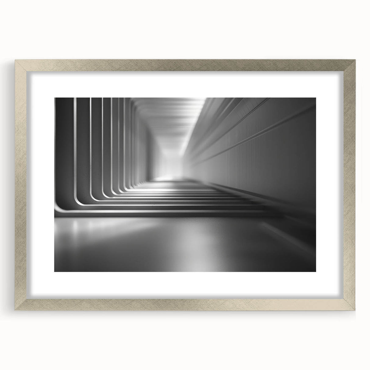 Abstract art print featuring swirling blue and silver patterns on a framed canvas, suitable for dining room or bedroom decor.