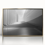 Mid-century modernist art poster featuring geometric shapes in gold and black tones.