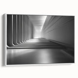 Framed canvas featuring a classic black and white landscape painting, ideal for bedroom wall art.