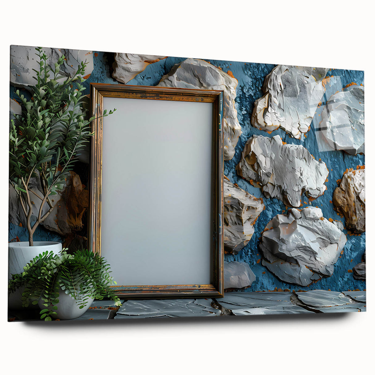 Large abstract wall art in blue and green tones on acrylic, ideal for bedroom or dining room decor.