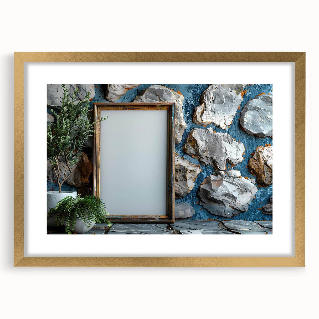 Extra large abstract art print featuring textured swirls in muted gold and cream tones on a framed canvas.