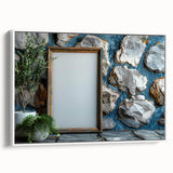 Extra large framed canvas of vintage poster art featuring colorful abstract designs on a black background.