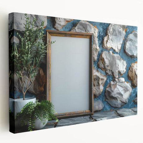 A large stretched canvas featuring a vibrant abstract design in blue and orange, ideal for kitchen wall art.