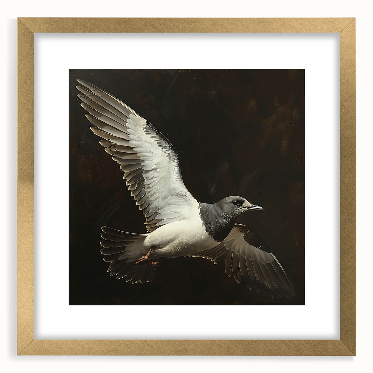 Elegant gold-framed artwork featuring a nature-inspired print, set against a white mat, ideal for home decor or gallery display. The frame has intricate detailing that enhances its luxurious appearance.