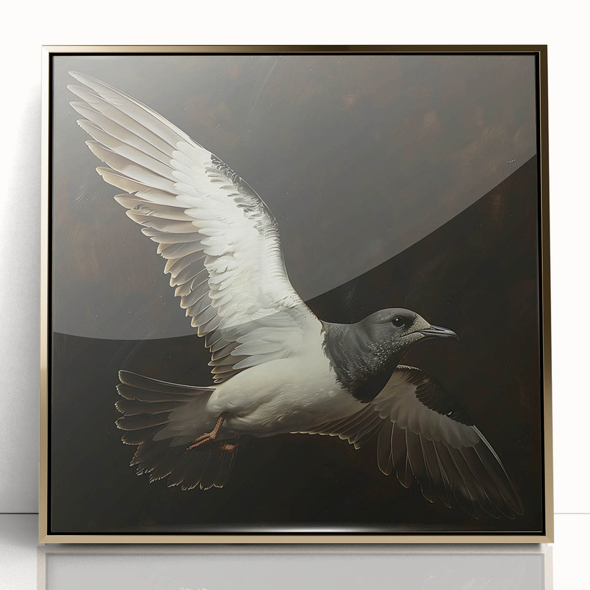 Framed acrylic artwork showcasing an abstract design with gold accents, set against a sleek black background. Ideal for modern home decor.
