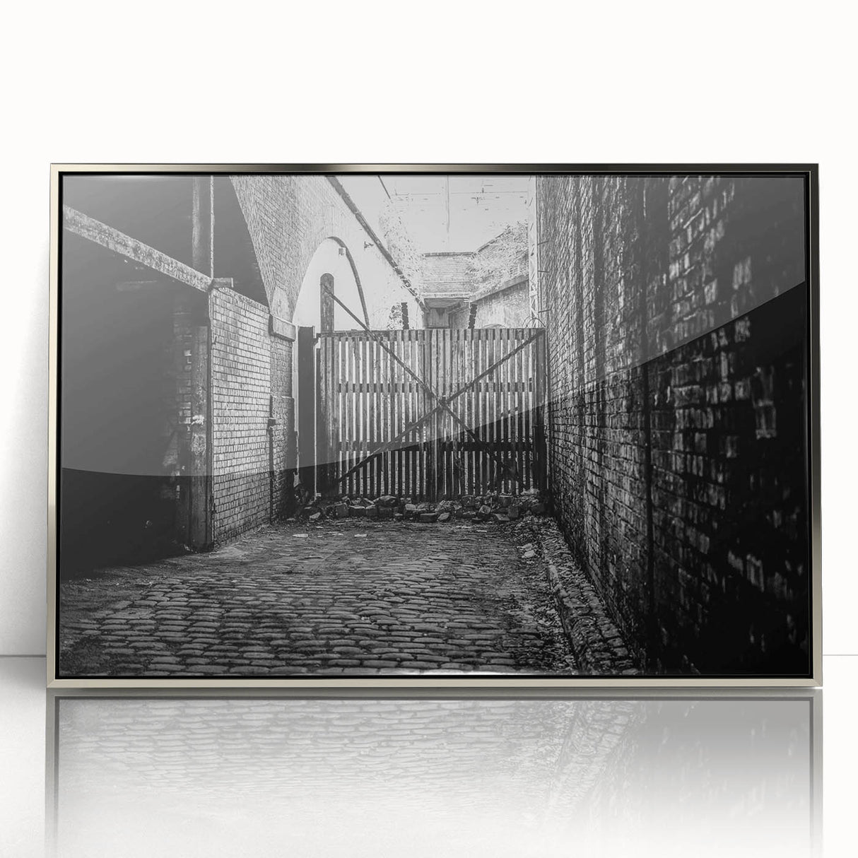 Mid-century modernist art of abstract shapes in muted tones on a framed acrylic print, suitable for nursery wall decor.