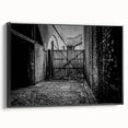 Framed canvas featuring a black and white vintage landscape painting, ideal for bedroom wall decor.