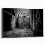 Framed canvas featuring a black and white vintage landscape painting, ideal for bedroom wall decor.