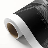 Art Deco style poster featuring geometric patterns in gold and black on rolled canvas.