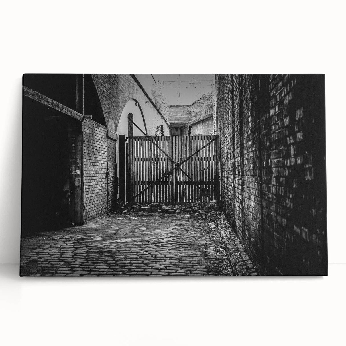 Large black and white abstract print on stretched canvas, ideal for kitchen wall art or bedroom ambiance.