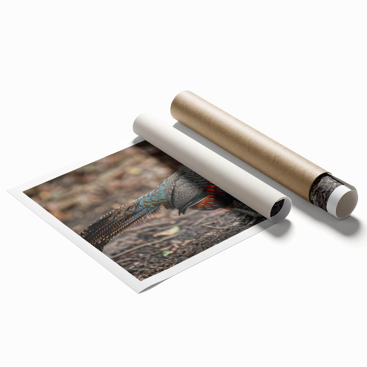 Rolled canvas print showcasing vibrant African tribal art design with intricate patterns and textures, securely packaged in a protective cardboard tube for safe shipping.