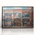 Large abstract wall art in mid-century modernist style, acrylic print with swirls of blue and gray.
