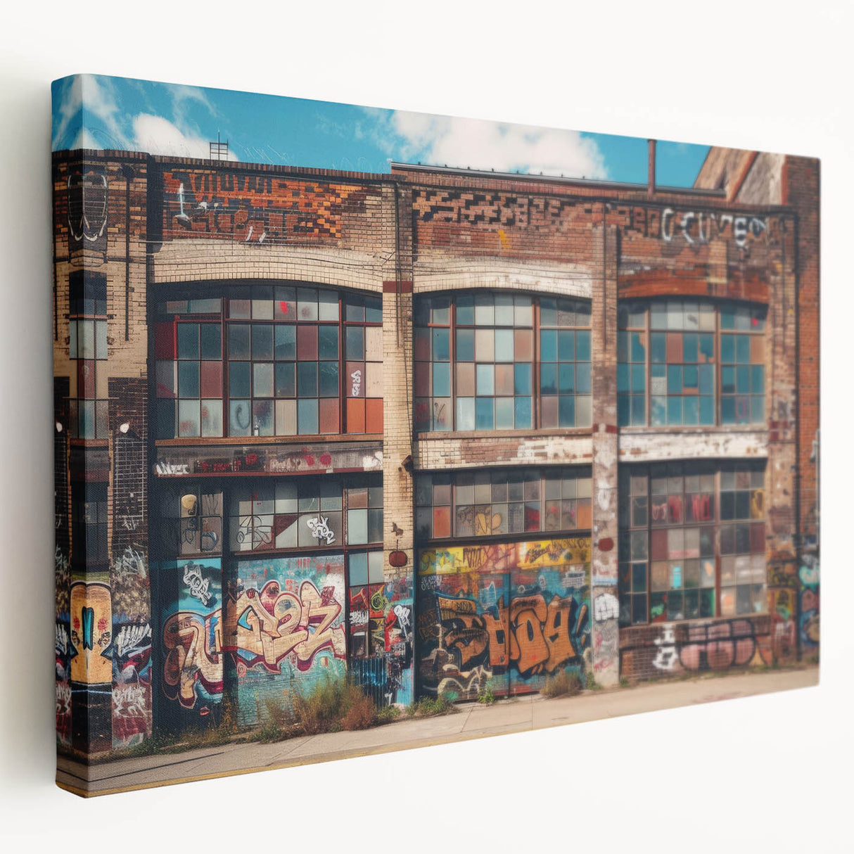 Large abstract canvas art in vibrant orange and blue tones, ideal for kitchen wall decor.