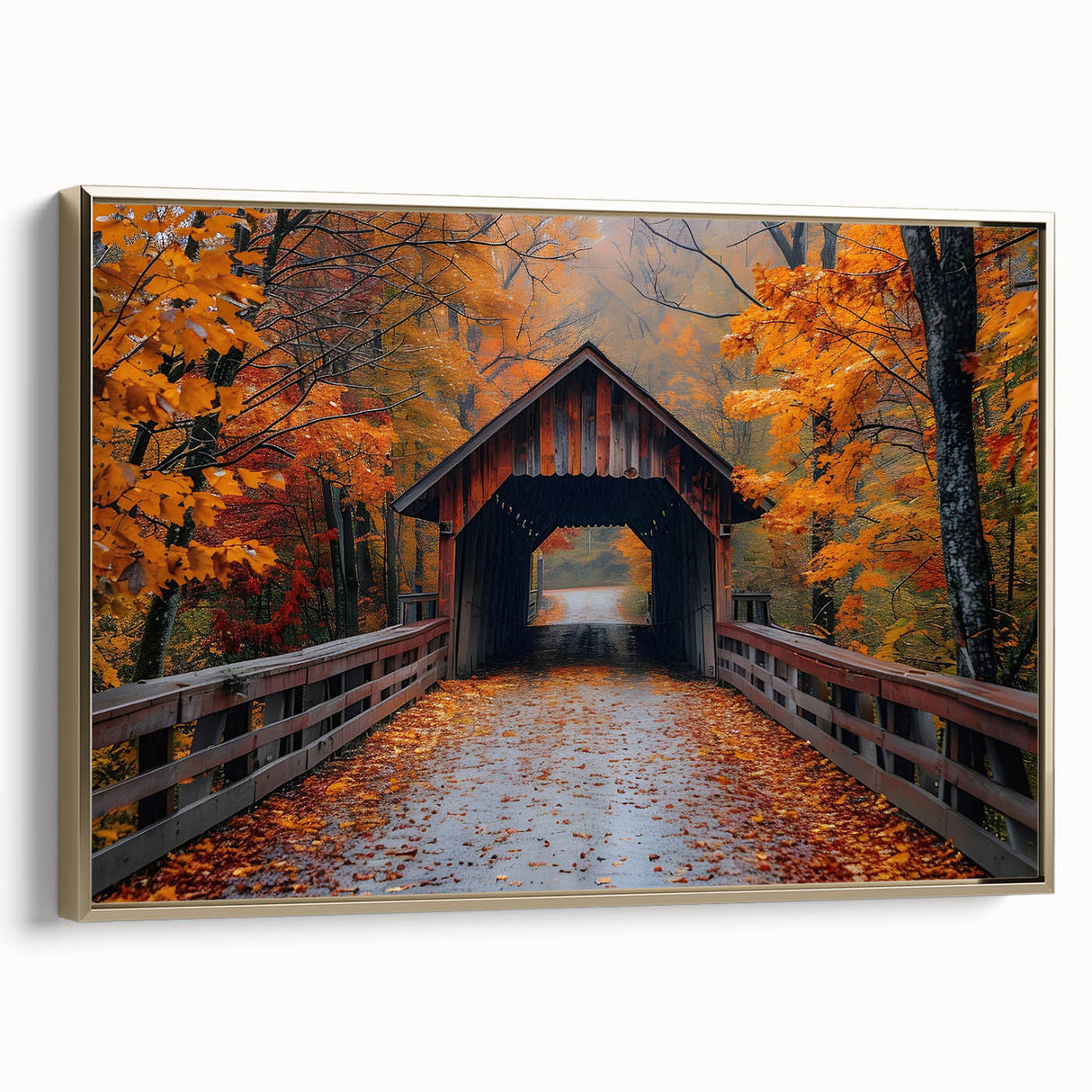 Framed canvas landscape painting depicting a serene river scene in muted gold and black tones, suitable for bedroom wall art.