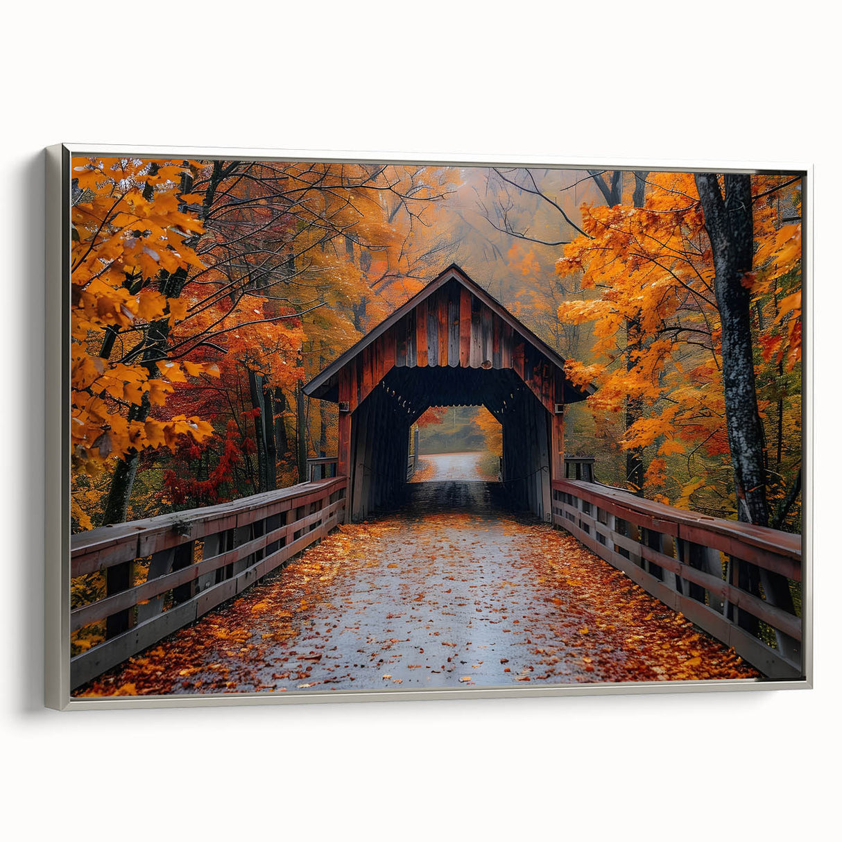 Framed canvas landscape painting featuring a colorful, vintage-style scene, ideal for enhancing black wall art decor.