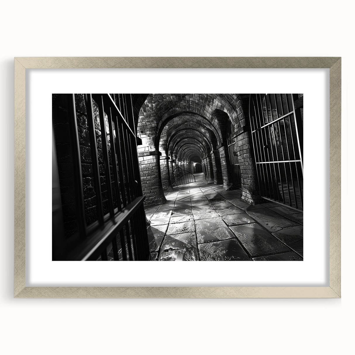Textured abstract art print in muted gray and blue tones on framed canvas, suitable for bedroom art.